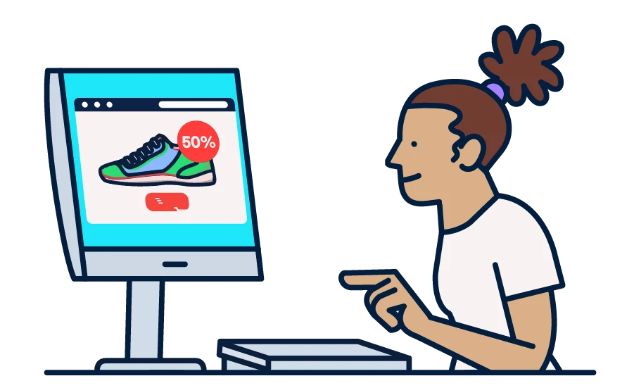 A person looking at a discount sneaker on a screen